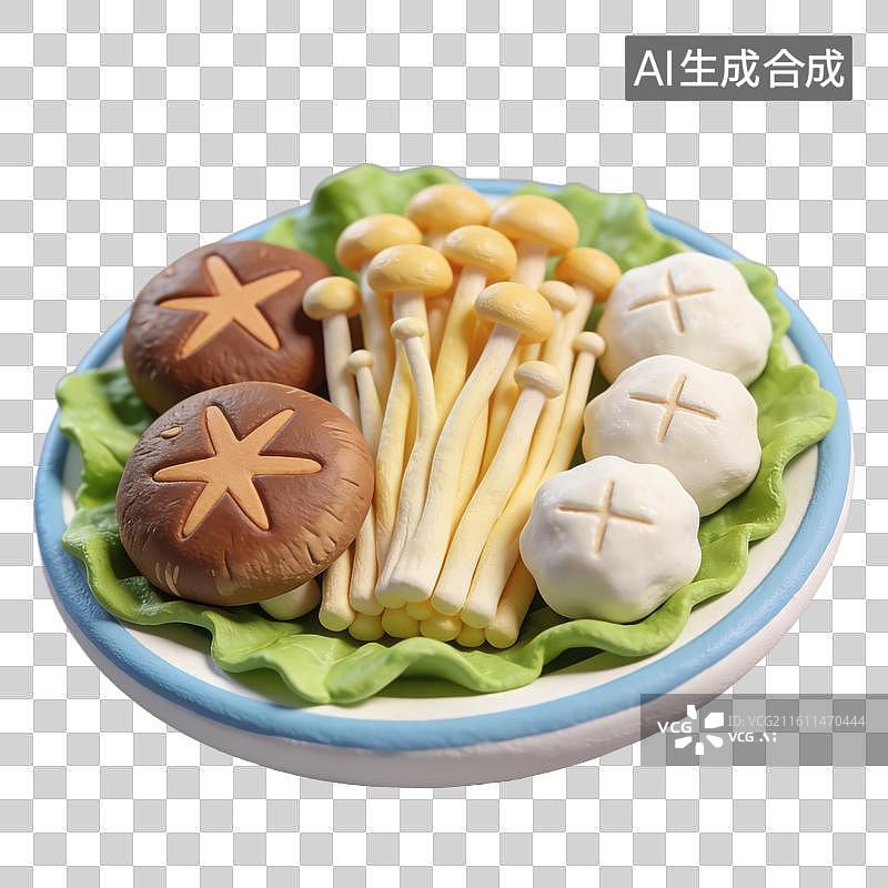 【AI数字艺术】3D立体春节过年冬天火锅涮羊肉菌菇类配菜元素图片素材