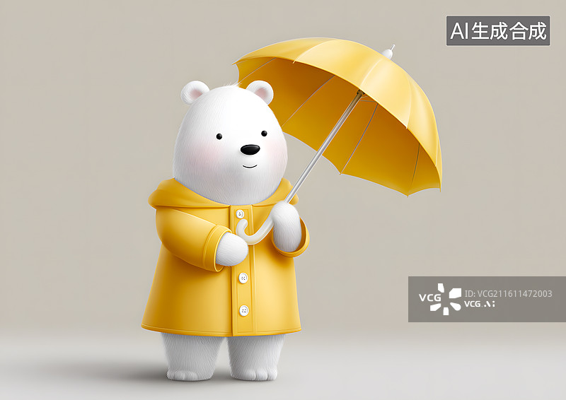 【AI数字艺术】一只可爱的小熊撑着雨伞图片素材