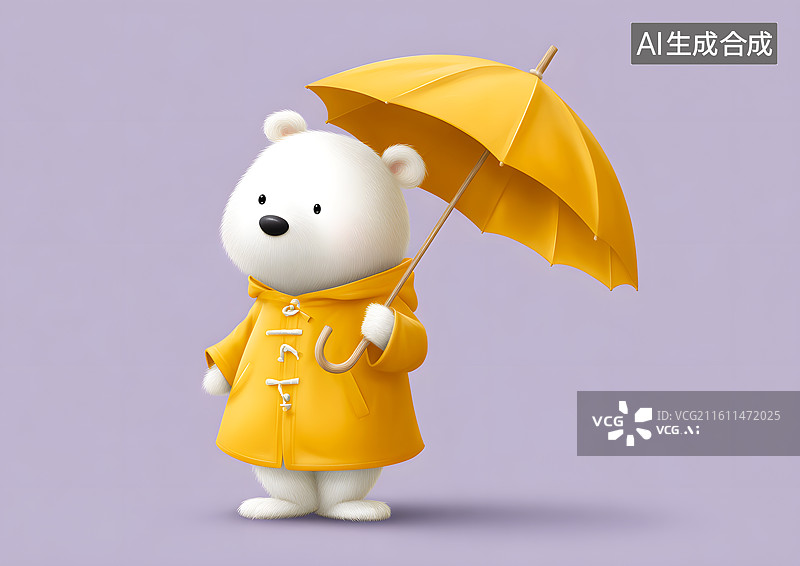 【AI数字艺术】一只可爱的小熊撑着雨伞图片素材