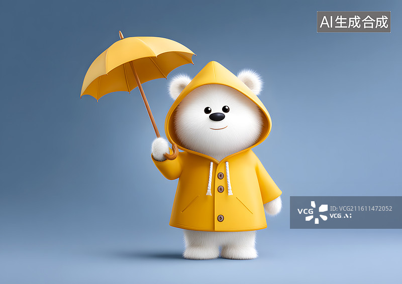 【AI数字艺术】一只可爱的小熊撑着雨伞图片素材