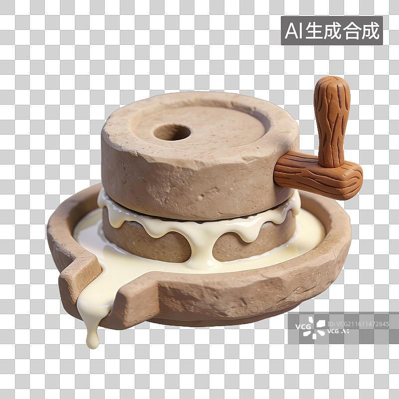 【AI数字艺术】3D立体传统石磨研磨黄豆豆浆元素图片素材