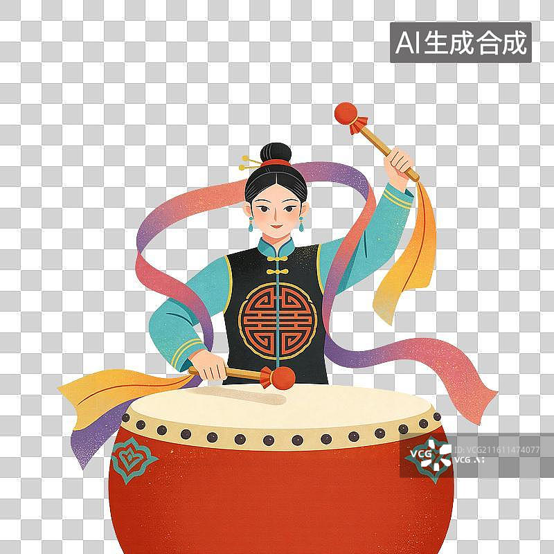 【AI数字艺术】节日敲鼓人物插画图片素材