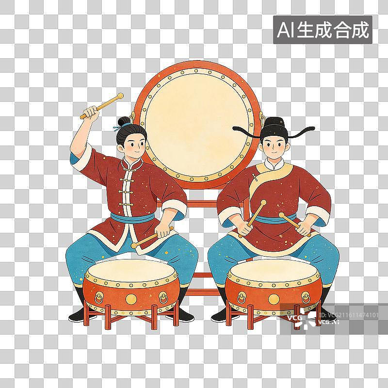 【AI数字艺术】节日敲鼓人物插画图片素材