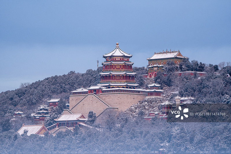颐和园佛香阁雪景图片素材