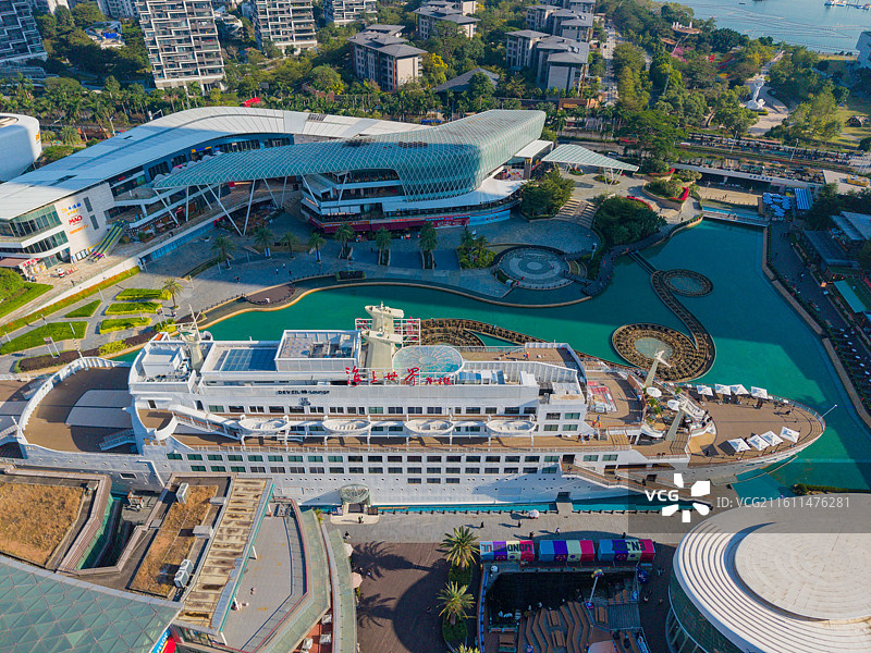 广东省深圳市南山区，海上世界明华轮，城市风光，航拍图片素材