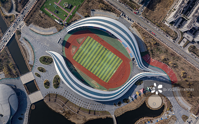 河北省沧州市黄骅市天健湖市民公园航拍图片素材