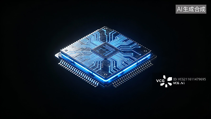【AI数字艺术】发光电路芯片科技感十足图片素材