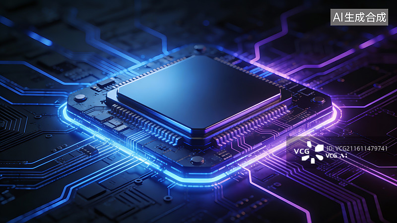 【AI数字艺术】科技感电路板与芯片特写图片素材