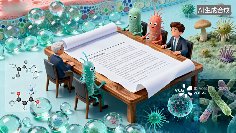 【AI数字艺术】微生物与人类共议科学文件图片素材