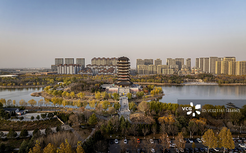 山东省淄博市张店区齐盛湖公园海岱楼钟书阁图片素材