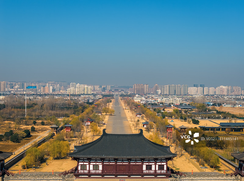 航拍世界文化遗产河南省洛阳市定鼎门景区户外风光图片素材