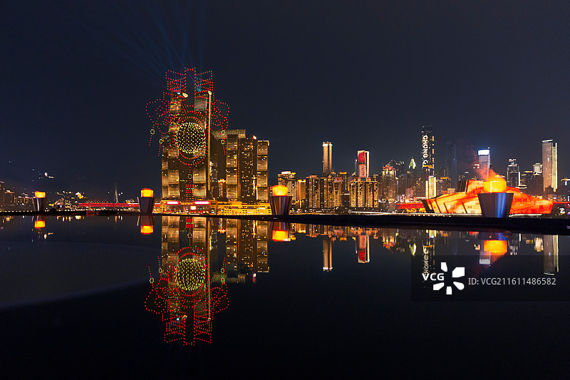 重庆地标两江汇春节无人机表演图片素材