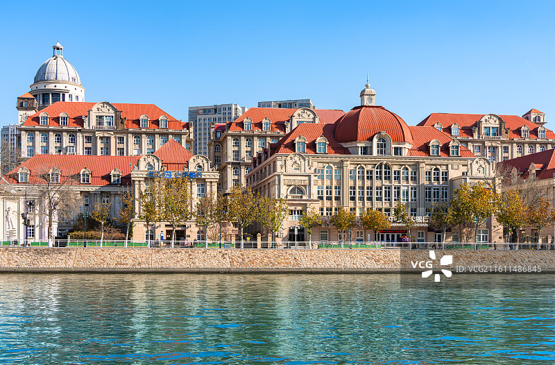 中国天津海河边的原奥匈帝国租界秋季风光图片素材