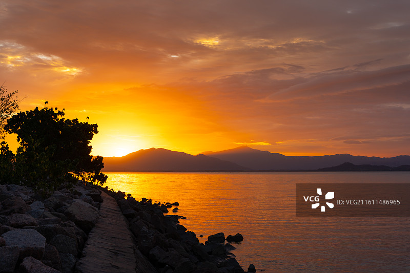 深圳湾公园海边日出自然风光图片素材