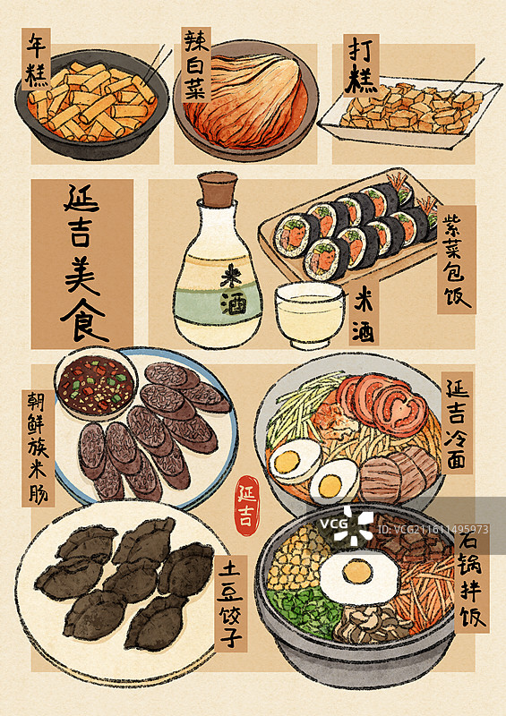 吉林延吉美食插画图片素材