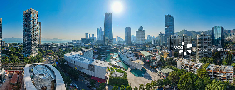 广东省深圳市南山区，海上世界明华轮，城市风光，航拍图片素材