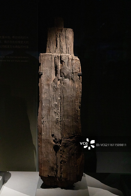 浙江博物馆双凸榫木构件  新石器时代河姆渡文化(距今 7000-5300 年)1973-1977年河图片素材