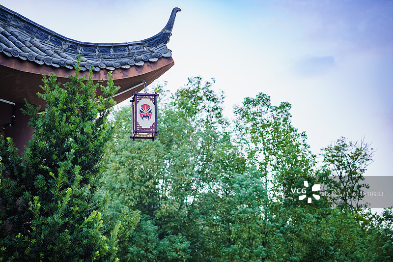 仿古建筑 广场  飞檐吊灯笼图片素材