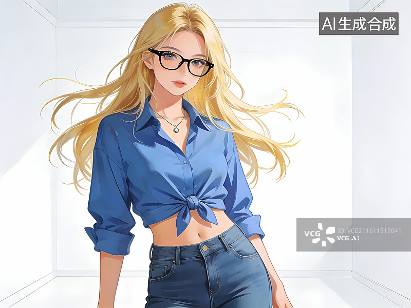 【AI数字艺术】金发戴眼镜女性时尚造型图片素材