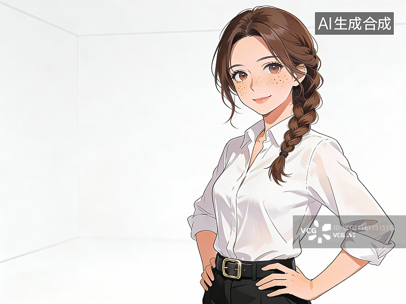 【AI数字艺术】穿白衬衫的女性站立画像图片素材