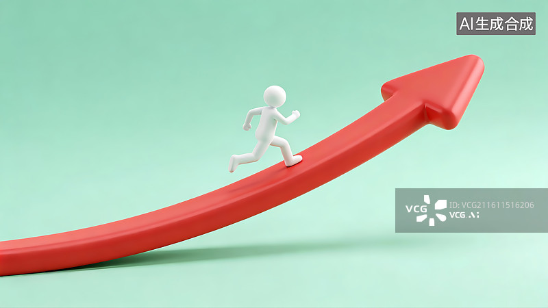【AI数字艺术】小人奔跑在红色箭头上图片素材