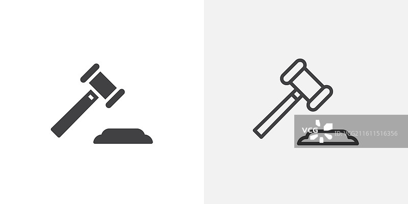 法官槌细线图标集图片素材