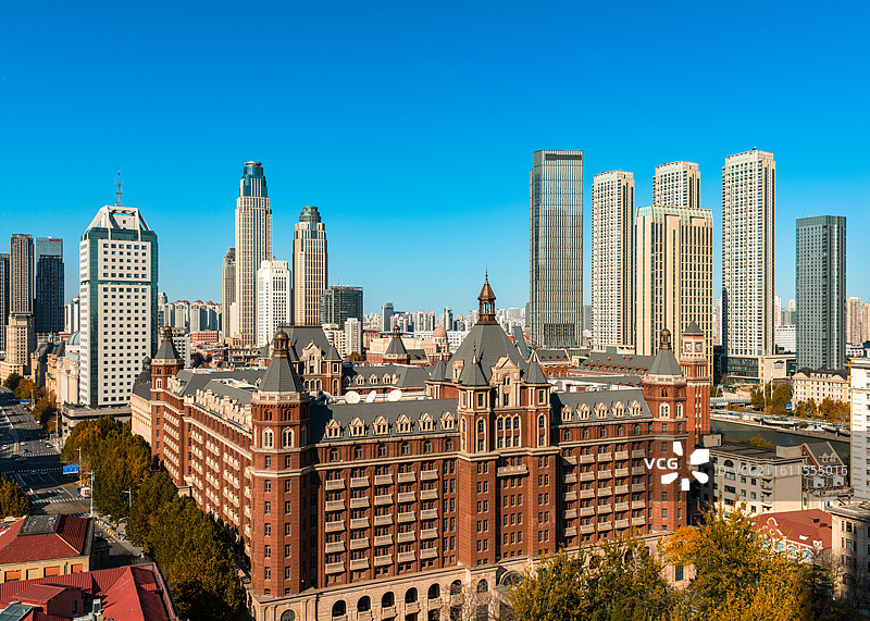 中国天津解放北路天际线航拍图图片素材