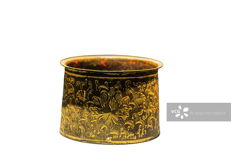 描金莲纹塔顶主心木铜箍 元代 西城区白塔寺塔基出土 首都博物馆“北京通史陈列”展图片素材