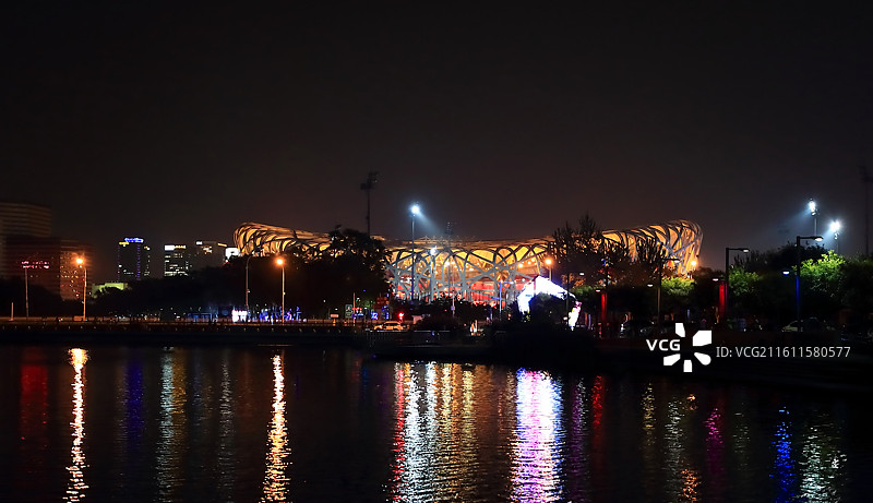 北京鸟巢夜景图片素材
