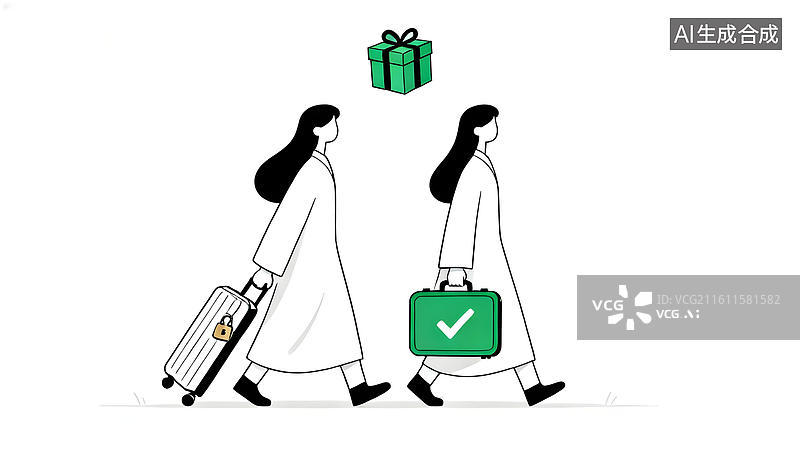 【AI数字艺术】两位女性携带行李行走图片素材