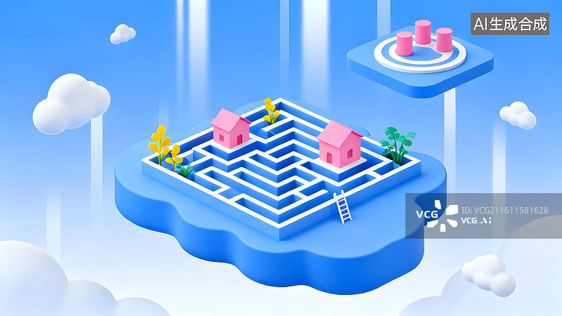 【AI数字艺术】云上迷宫与悬浮平台图片素材