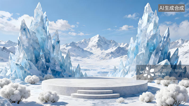 【AI数字艺术】冰雪奇境中的圆形平台图片素材
