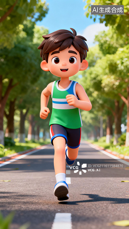 【AI数字艺术】3d卡通阳光下奔跑的男孩图片素材