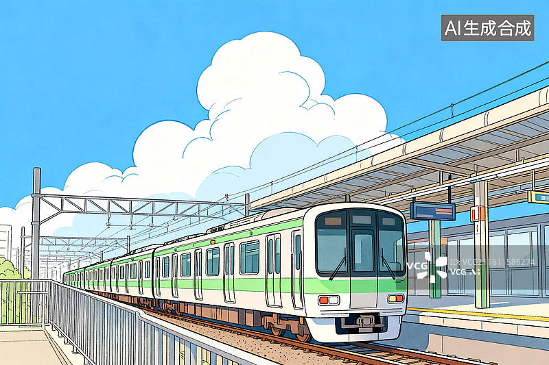【AI数字艺术】城市轨道交通轻轨停靠在站台图片素材
