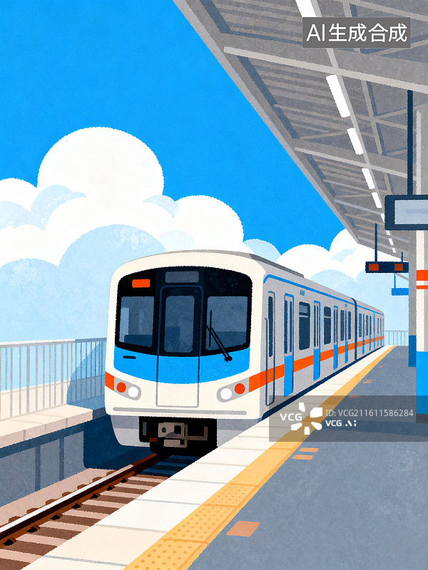 【AI数字艺术】城市轨道交通轻轨停靠在站台图片素材