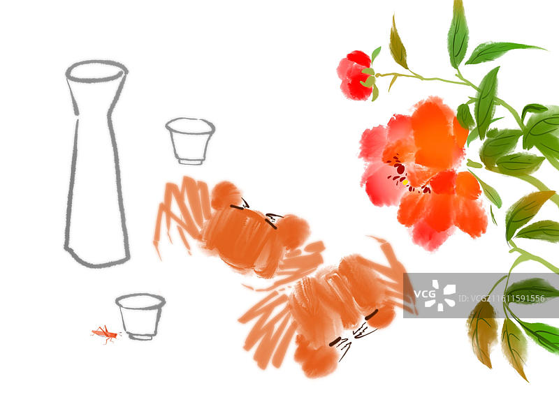 美食 螃蟹 大闸蟹 黄酒 酒文化 水墨 中国风 自然 文学 诗意 图画书图片素材