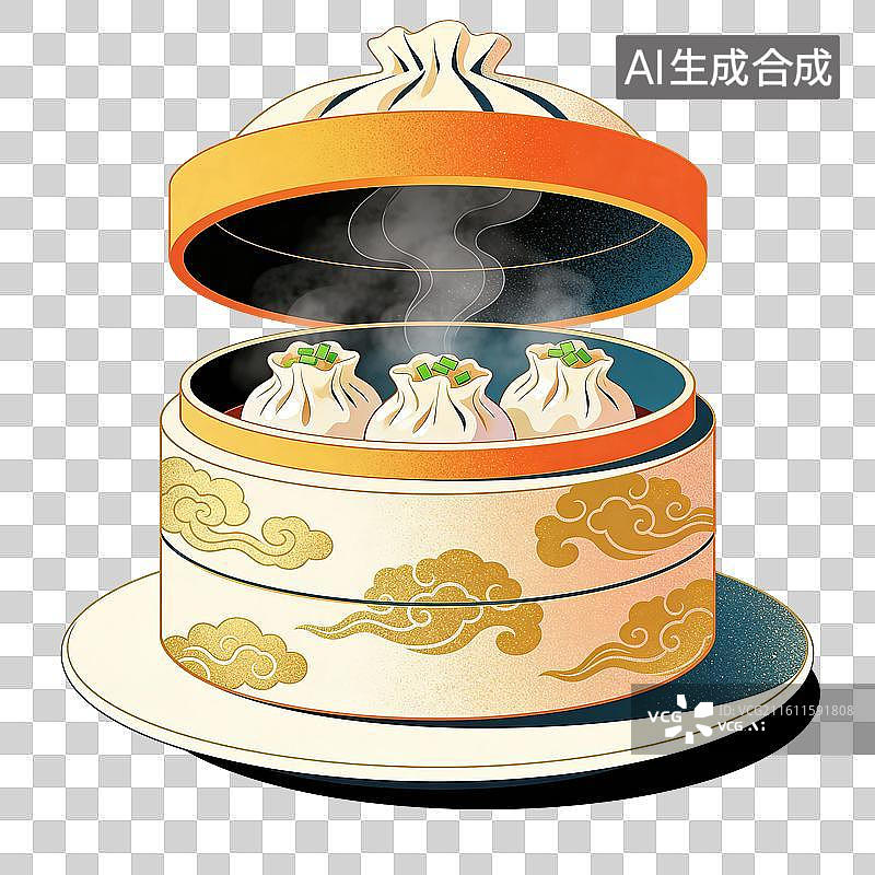 【AI数字艺术】一笼干蒸点心美食插画图片素材