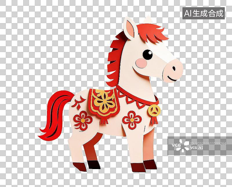 【AI数字艺术】国潮剪纸马年骏马小马驹立体纸雕雕刻剪纸窗花图片素材