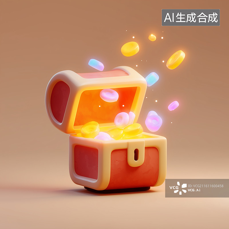 【AI数字艺术】可爱打开宝箱图片素材
