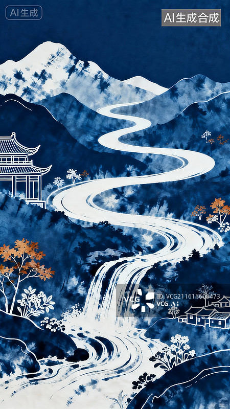 【AI数字艺术】扎染山水图片素材
