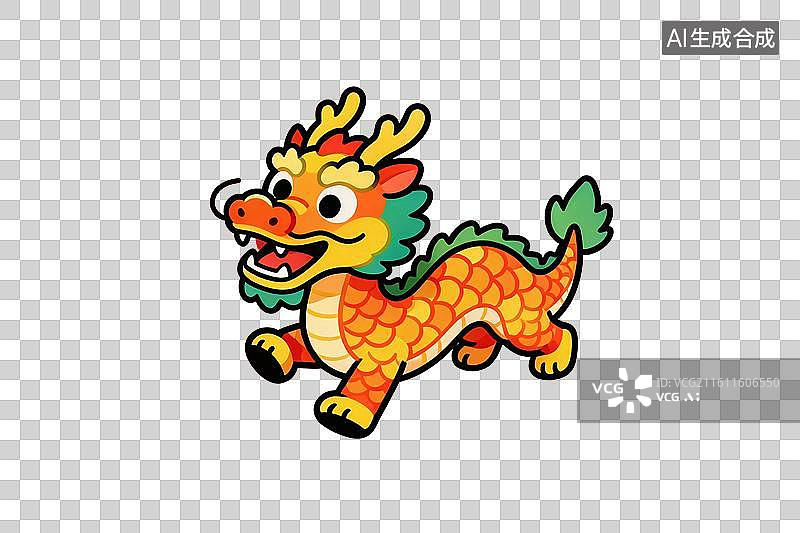【AI数字艺术】卡通风格，一条可爱的舞龙PNG格式的免扣元素图片素材
