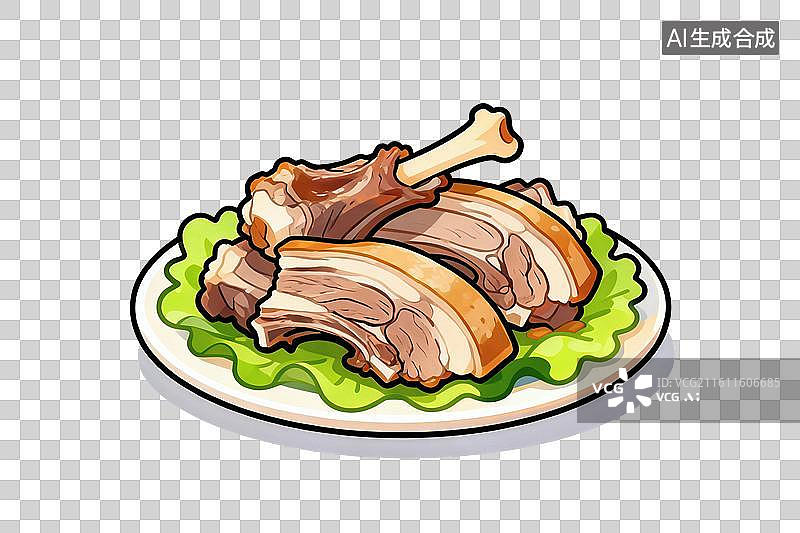 【AI数字艺术】卡通风格，美味的手抓羊肉PNG格式的免扣元素图片素材