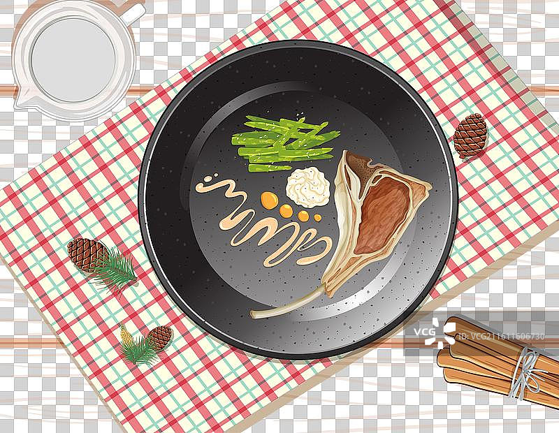 精致的肉类、蔬菜和酱汁菜肴图片素材