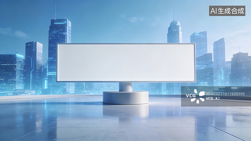 【AI数字艺术】城市商业街的空白广告牌图片素材
