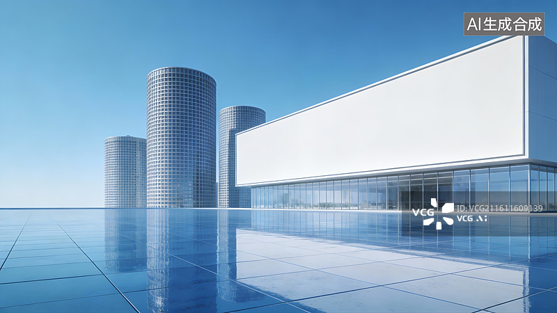 【AI数字艺术】城市商业街的空白广告牌图片素材
