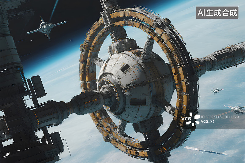 【AI数字艺术】太空空间站遨游图片素材