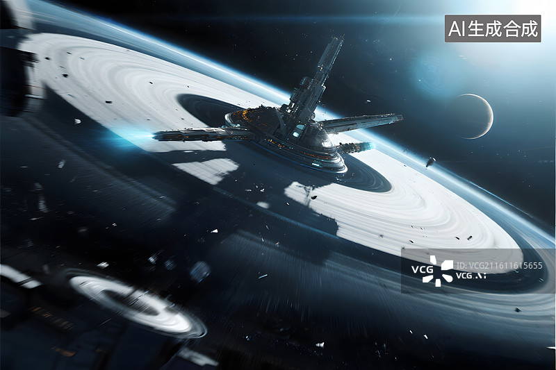 【AI数字艺术】星际飞船翱翔轨道图片素材