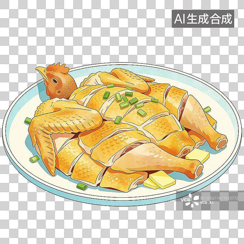 【AI数字艺术】一盘粤菜白切鸡食物插画图片素材