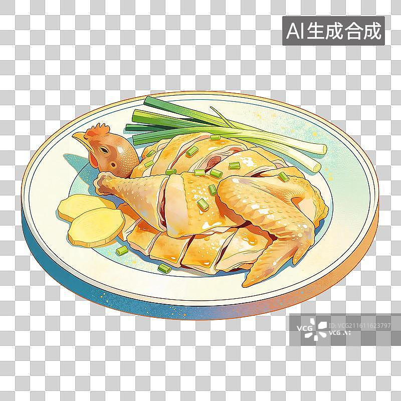 【AI数字艺术】一盘粤菜白切鸡食物插画图片素材