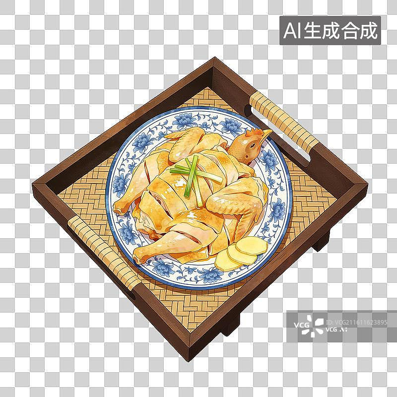 【AI数字艺术】一盘粤菜白切鸡食物插画图片素材